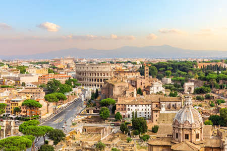 Aerial view of Forum, Capitoline Hill, Coliseum, Rome, Italyの写真素材