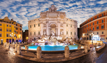 The Trevi Fountain or Fontana di Trevi at sunset, Rome, Italy.の写真素材