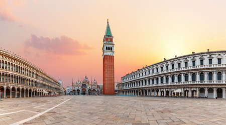 Square Piazza San Marco sunset panorama, Venice, Italy.の写真素材