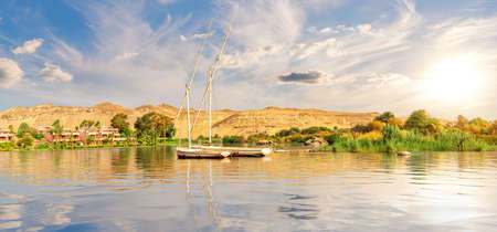 The Nile view in the Aswan desert, Egypt.の写真素材