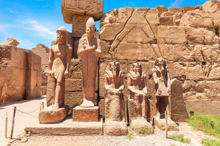Statues of Thutmosis III, in front of 7th pylon, Karnak, Luxor, Egypt.の写真素材