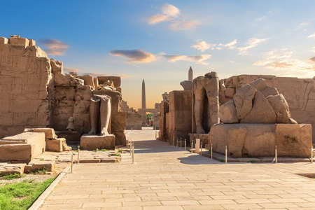Karnak Temple, ruins of the Third and Fourth pylons and Thutmose I Obelisk, Luxor, Egypt.の写真素材