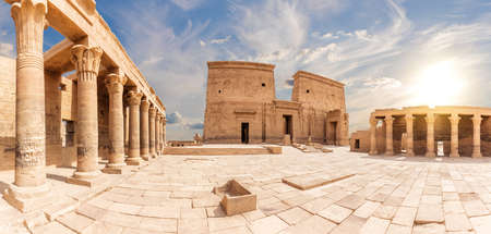 Philae Temple complex inner yard full view, Agilika island, Aswan, Egyptの写真素材
