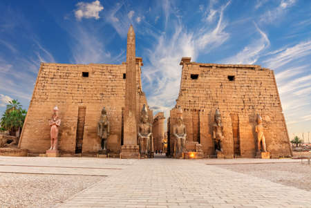 World famous Luxor Temple, view of the main entrance, Egypt.の写真素材