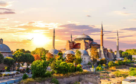 Famous Hagia Sophia of Istanbul, sunset view, Turkeyの写真素材