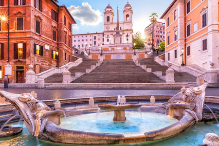 Fountain of the Boat in front of the Spanish Steps, Rome, Italy.の写真素材
