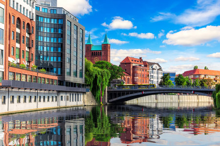 Beautiful classic architecture of the central Berlin by the bridge over Spree, Germany.の写真素材