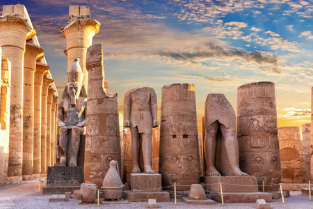 Courtyard of the Luxor Temple and the statues of Ramses II, Egypt.の写真素材