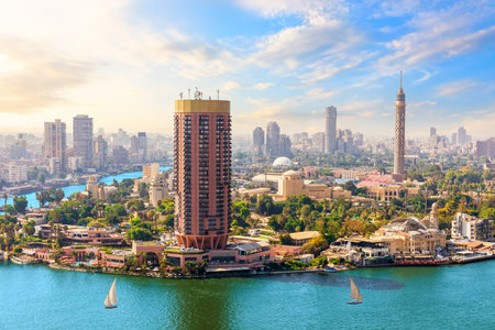 Cairo downtown panorama on the Tower, Nile and hotels, Egypt.の写真素材