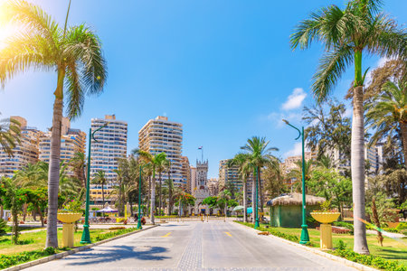 Modern district of Alexandria, buildings in the Montazah Park, Egypt.の写真素材