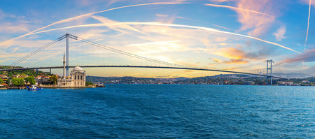 A Grand Imperial Ortakoy Mosque and Bosphorus Bridge, Istanbul panorama, Turkey.の写真素材