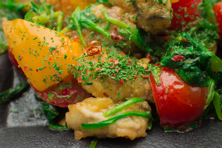 Stir fried oyster tasted peperoncinoの写真素材