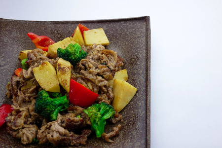 Stir-fried Chinese beef and spring vegetablesの写真素材