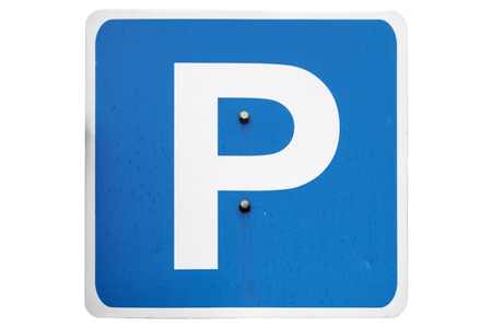 'Parking' road square blue sign isolated on white.の写真素材