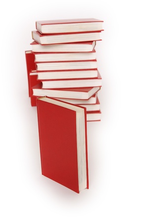 stack of red books isolated on whiteの写真素材