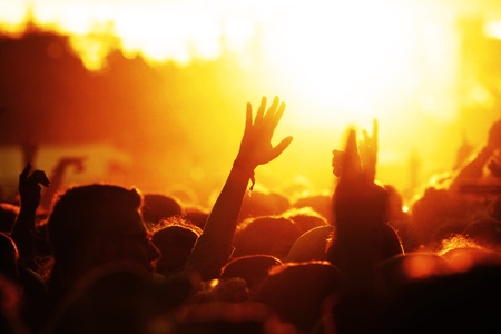 people celebrating on an open air shillouettesのeditorial素材