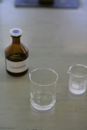 chemicals on a laboratory table no trademark visibleの写真素材