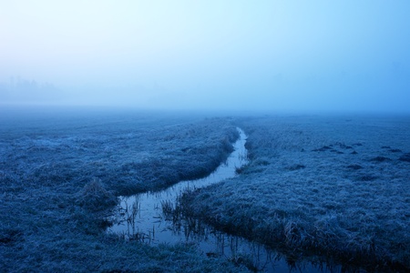 very misty landscape early in the morning     の写真素材