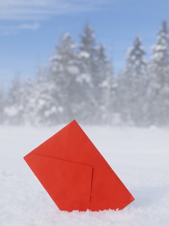 santa claus letter outside in the snowの写真素材