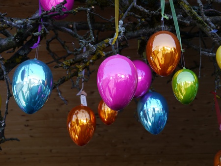 Colorful easter eggs Easter tree out side