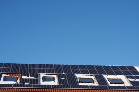 solar cell on on roof producing electricityの写真素材