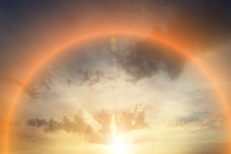 beautiful clouds storm at sunset at golden dayの写真素材