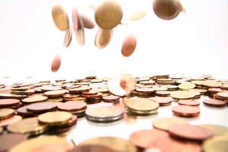 lots of coins symbolize money rain fallingの写真素材