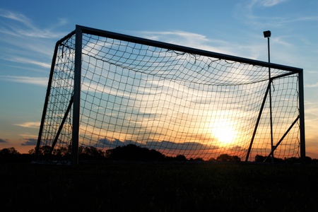 Goal shot from the corner in the front with the sunsetの写真素材