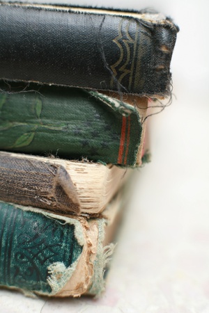 close-up of a stack of old books, very shallow DOF の写真素材