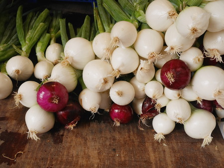 Farmers Market Fresh Vegetables Market Onions organicの写真素材