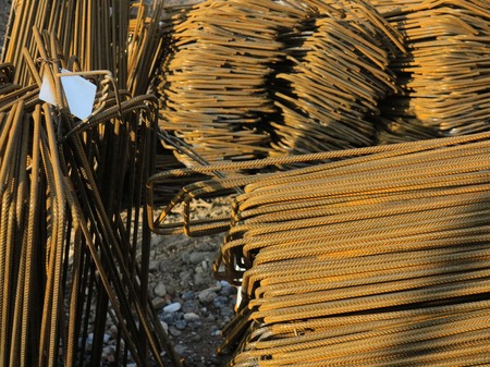 twisted steel construction materials in a construction siteの写真素材