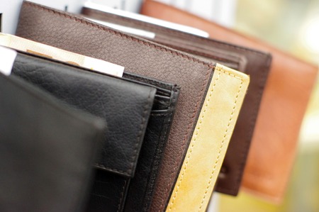 walltets at display at a marの写真素材