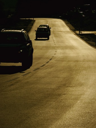 Street scene on sunset silhouetteの写真素材