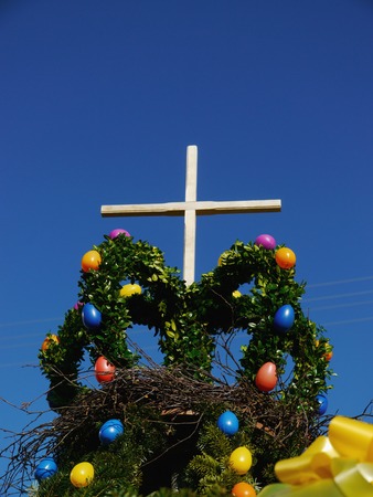 easter fountain decoration outside outdoorsの写真素材
