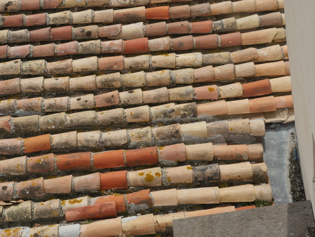 Close view of red roof tiles.の写真素材