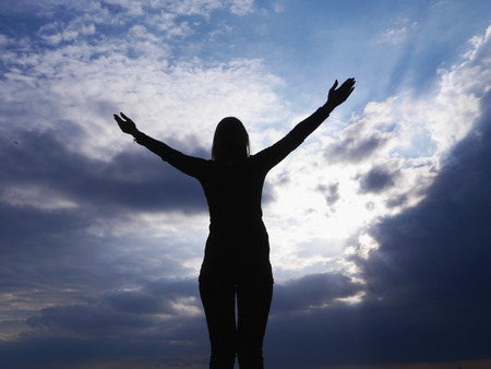 yoga silhouette sky welcome freedomの写真素材