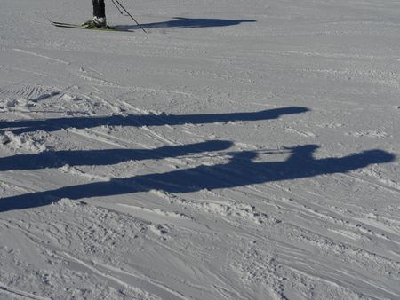 Skiers shadows on snow Allg u Germanyの写真素材