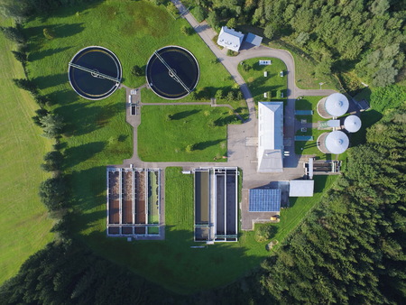 A waste treatment plant that looks like a googly-eyed face