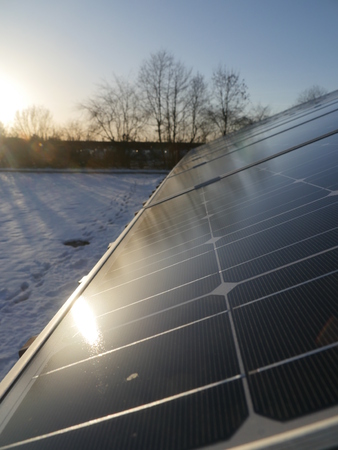 Photovoltaic modules with snow in winter.