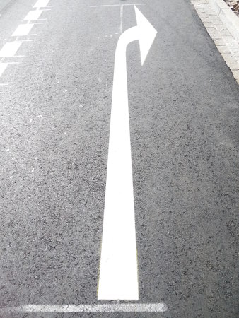 Turn right arrow traffic symbol on streetの写真素材