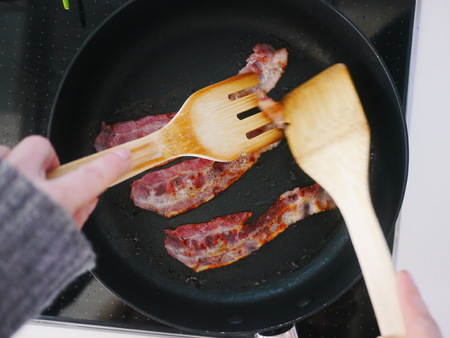 frying baconの写真素材