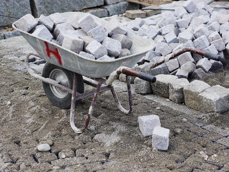 building site cobblestones road worksの写真素材
