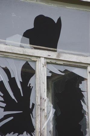 Window frame with broken glass