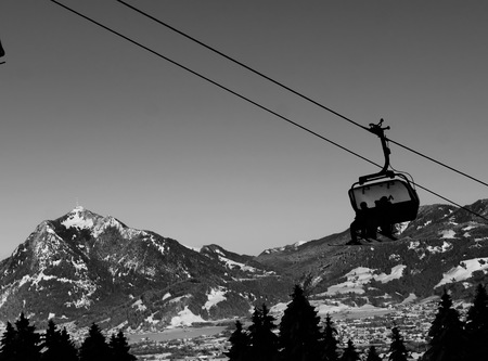 cabin lift in winter at ski resortの写真素材