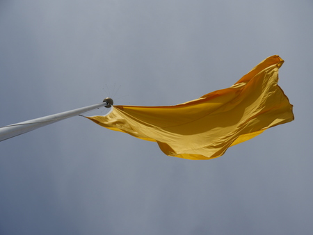 Flags of different colors on flagpolesの写真素材