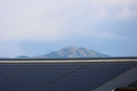 Solar panel array is installed on the roof of a building