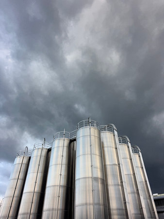 Large industrial building with a lot of tanks