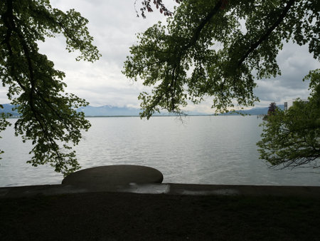 Lake with a cloudy sky in the background