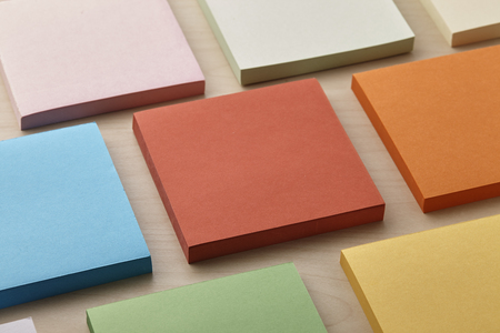 Colorful sticky notes on tableの写真素材