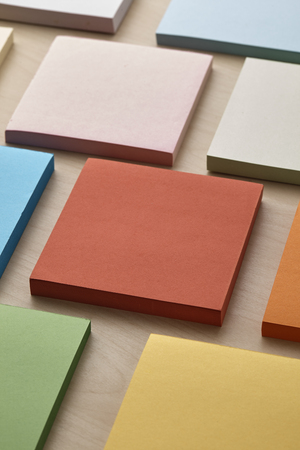 Colorful sticky notes on tableの写真素材